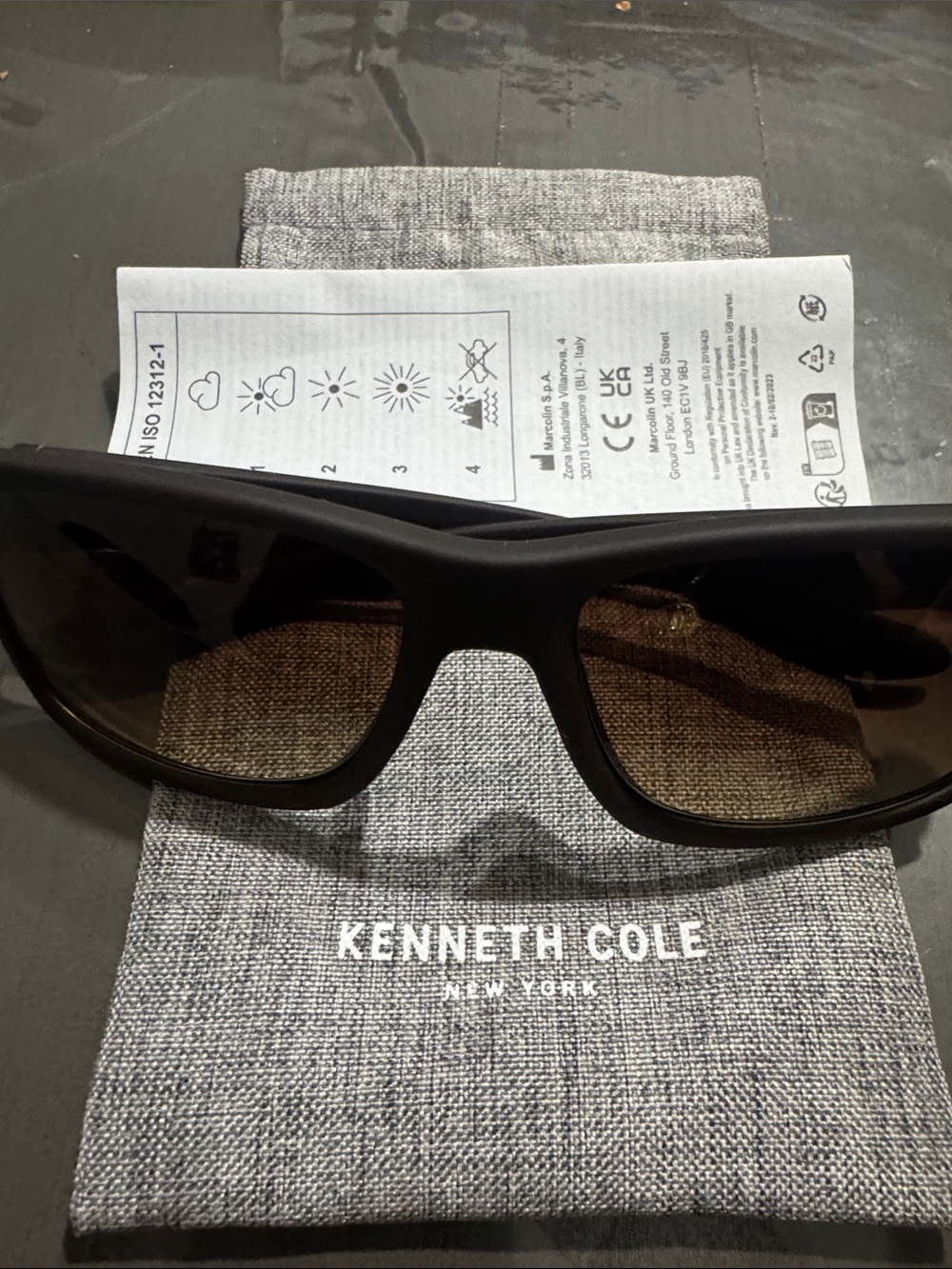 Kenneth Cole Matte Black Sunglasses with Brown Lenses